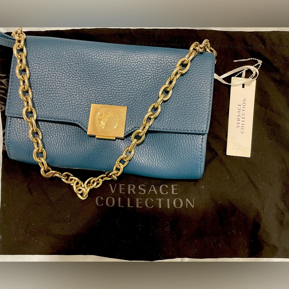 New Versace Collection indigo blue handbag